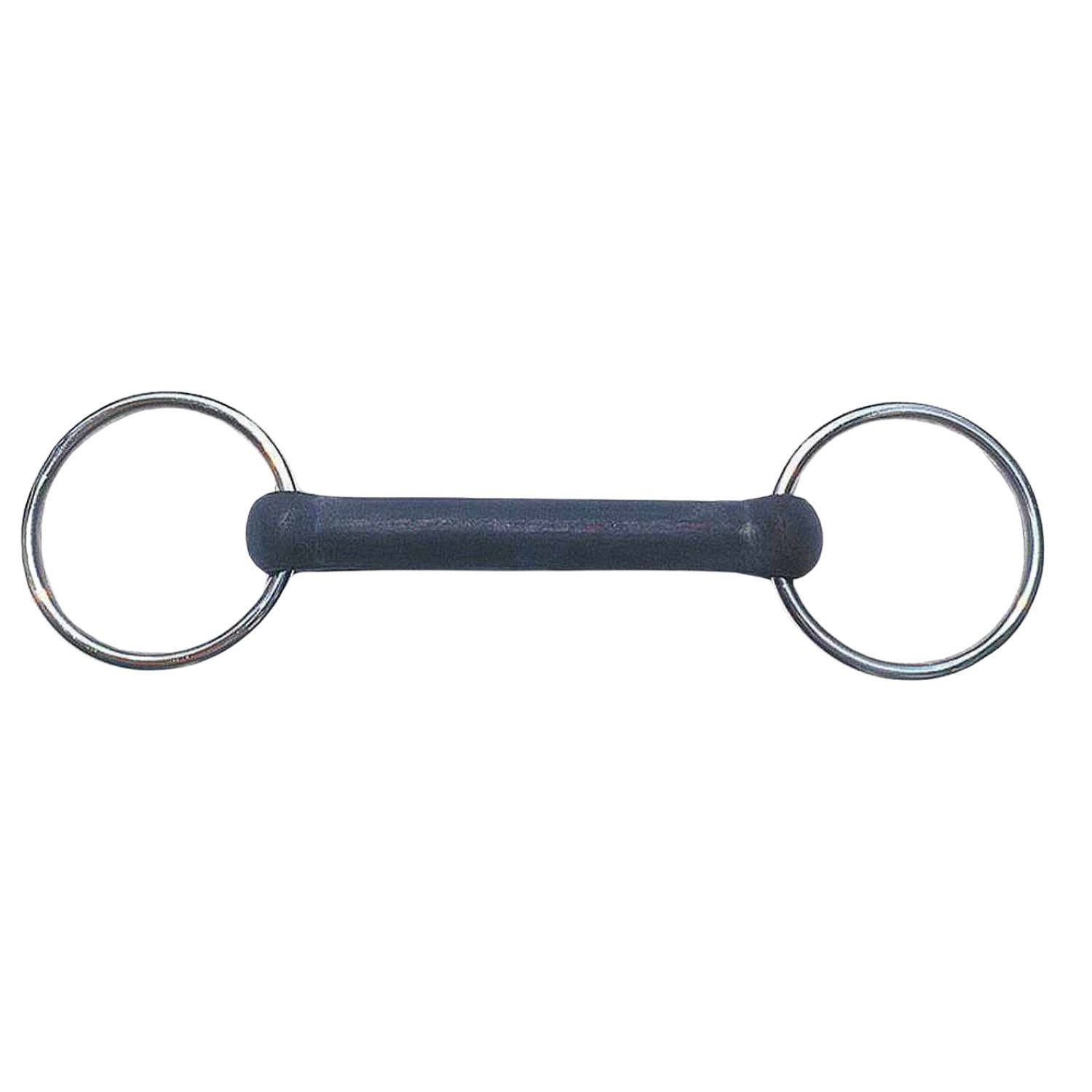 Gummitrense mit Metallringen. Schwarzes Mundstück, zwei Metallringe.