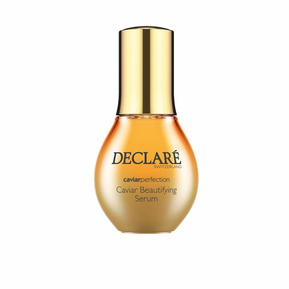 Serumflasche mit goldenem Deckel. Aufschrift: DECLARÉ SWITZERLAND, caviar perfection, Caviar Beautifying Serum.