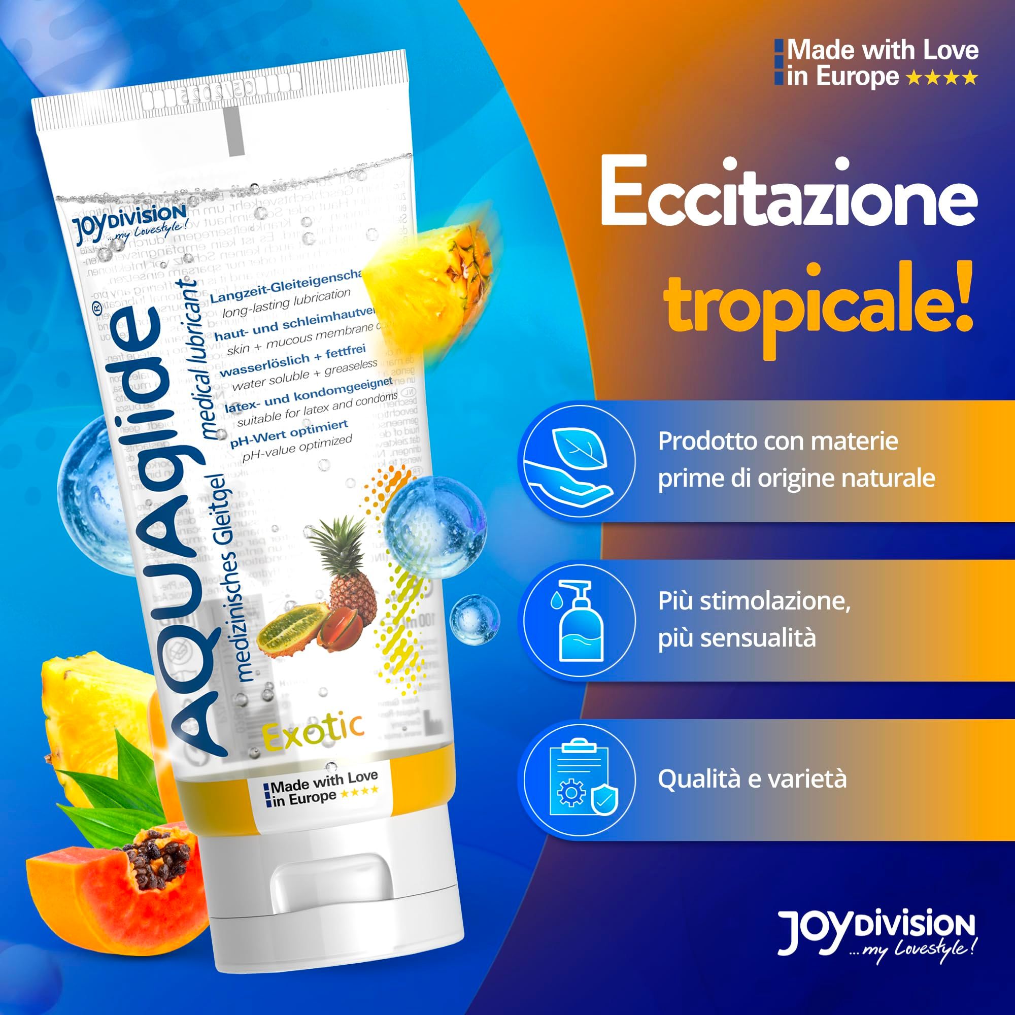 Aquaglide Gleitgel Tube mit tropischen Früchten. Medizinprodukt.