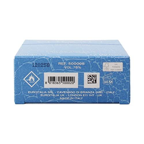 Blaue Schachtel mit Produktinformationen. Aufschrift: REF. 500008, VOL.78%, 36M. Logos und Barcode.