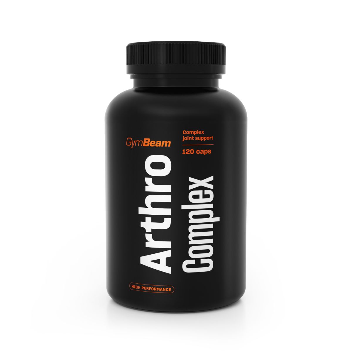Schwarze Dose mit GymBeam Arthro Complex Kapseln, 120 Stück. Enthält Glucosamin und Chondroitin zur Gelenkunterstützung.