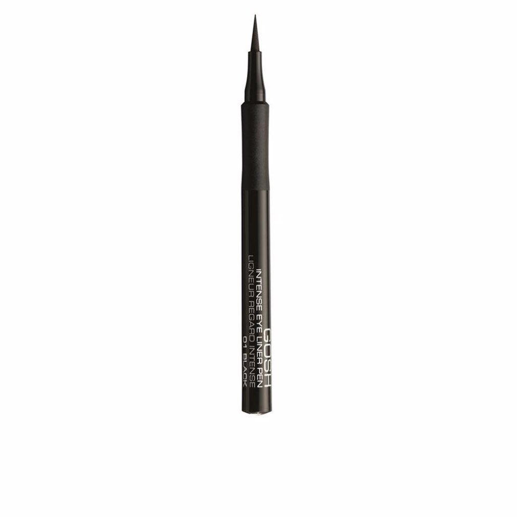 Schwarzer Eyeliner-Stift. Zylindrischer Stift mit schwarzem Gehäuse und Spitze. Aufschrift: Gosh Intense Eyeliner Pen 01 Black.