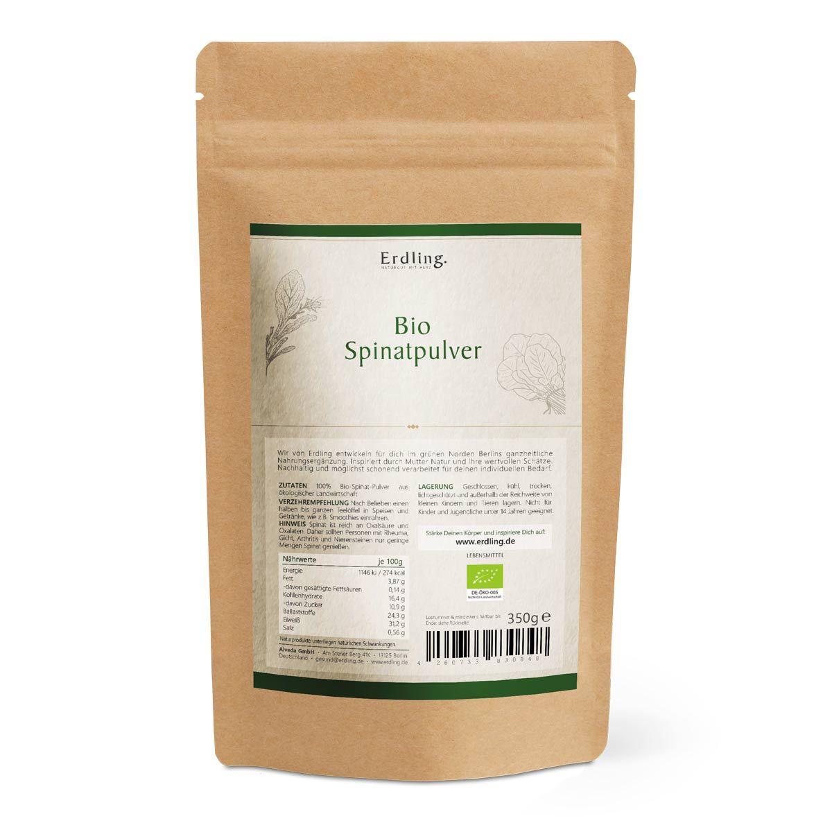 Erdling Bio Spinatpulver - Standbeutel