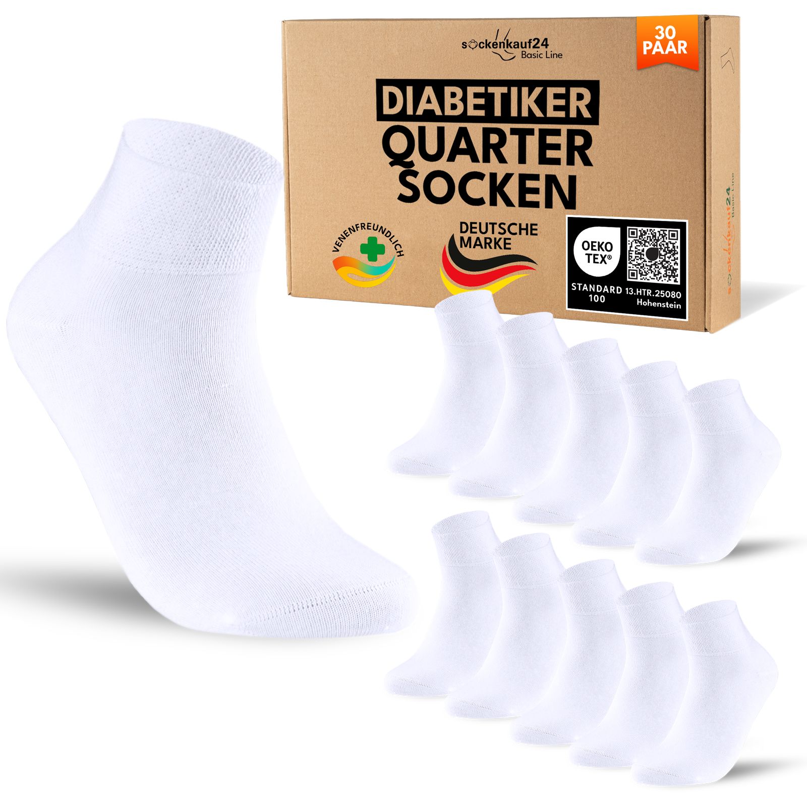 Diabetiker Quarter Socken mit Komfortbund ohne Gummi & ohne Naht für Damen und Herren
