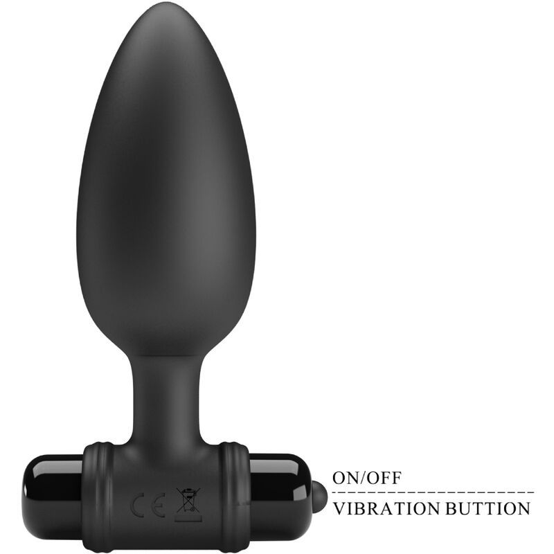 Schwarzer Vibrations-Analplug mit breiter Basis und Bedienelementen. Glatte Oberfläche, ergonomische Form.