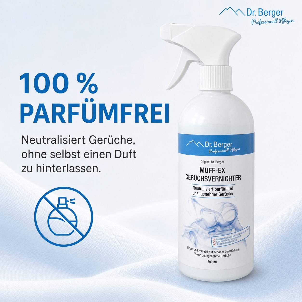 Dr. Berger Muff-Ex Geruchsvernichter Sprühflasche, 100% parfümfrei, ohne eigenen Duft.