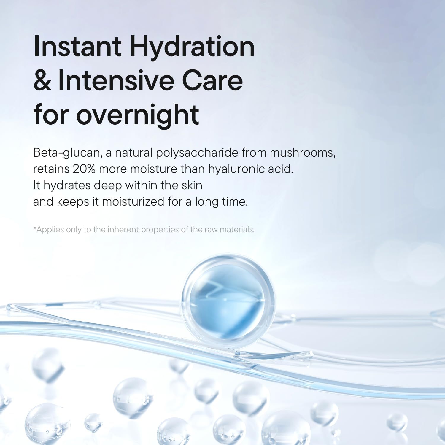 Text mit dem Titel: Sofortige Hydratation & Intensivpflege über Nacht. Beschreibung von Beta-Glucan.