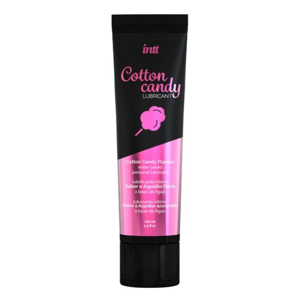 Schwarze Tube mit rosa Akzenten. Aufschrift: Cotton candy Lubricant. Inhaltsangabe: Wasserbasiertes Gleitmittel.