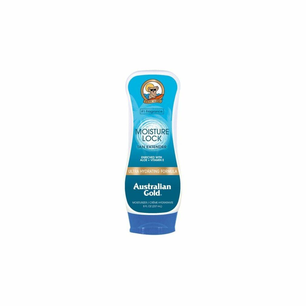 Weiße Tube mit blauem Deckel. Aufschrift: Australian Gold Moisture Lock. Enthält Aloe und Vitamin E.