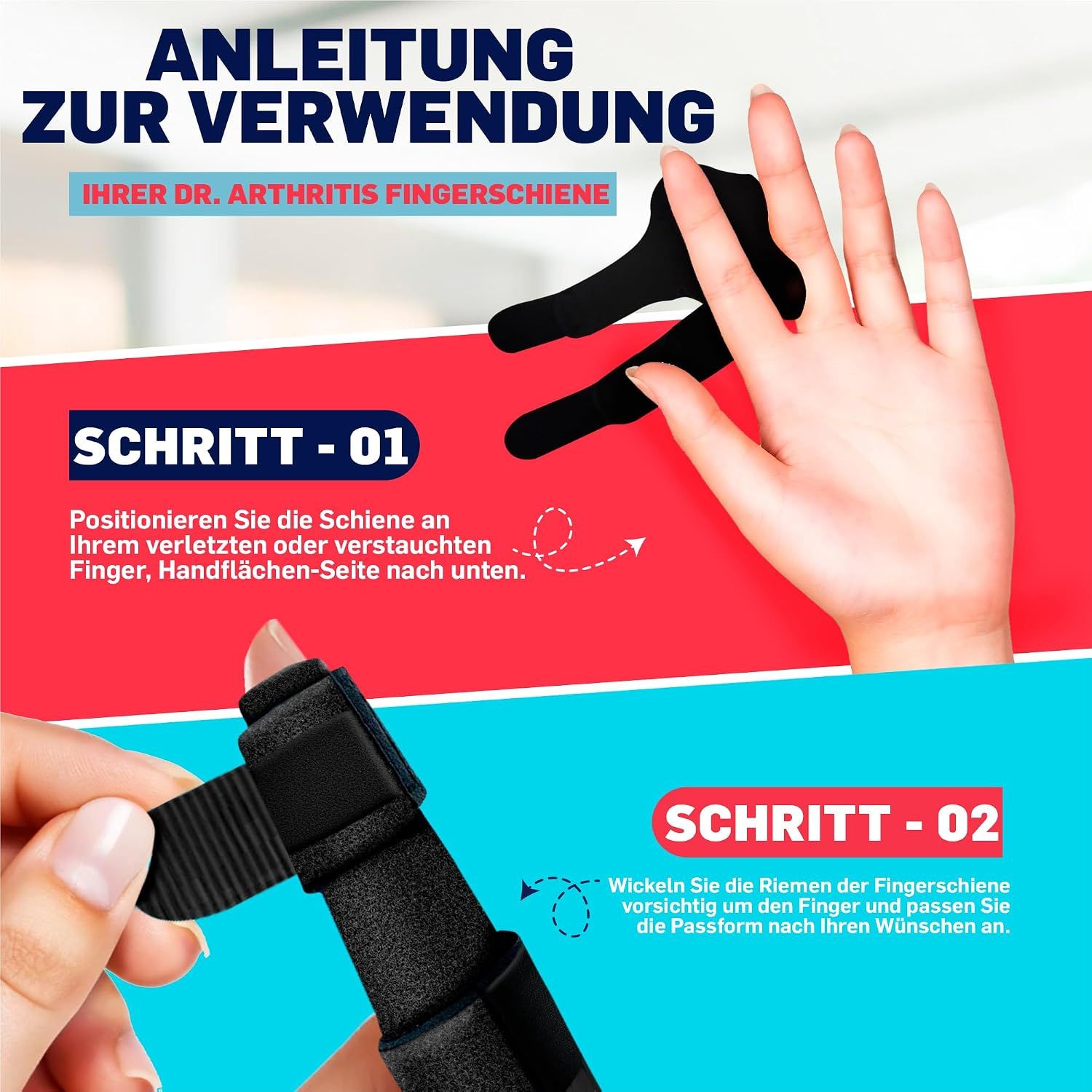 Anleitung zur Verwendung einer Finger- und Handschiene.
