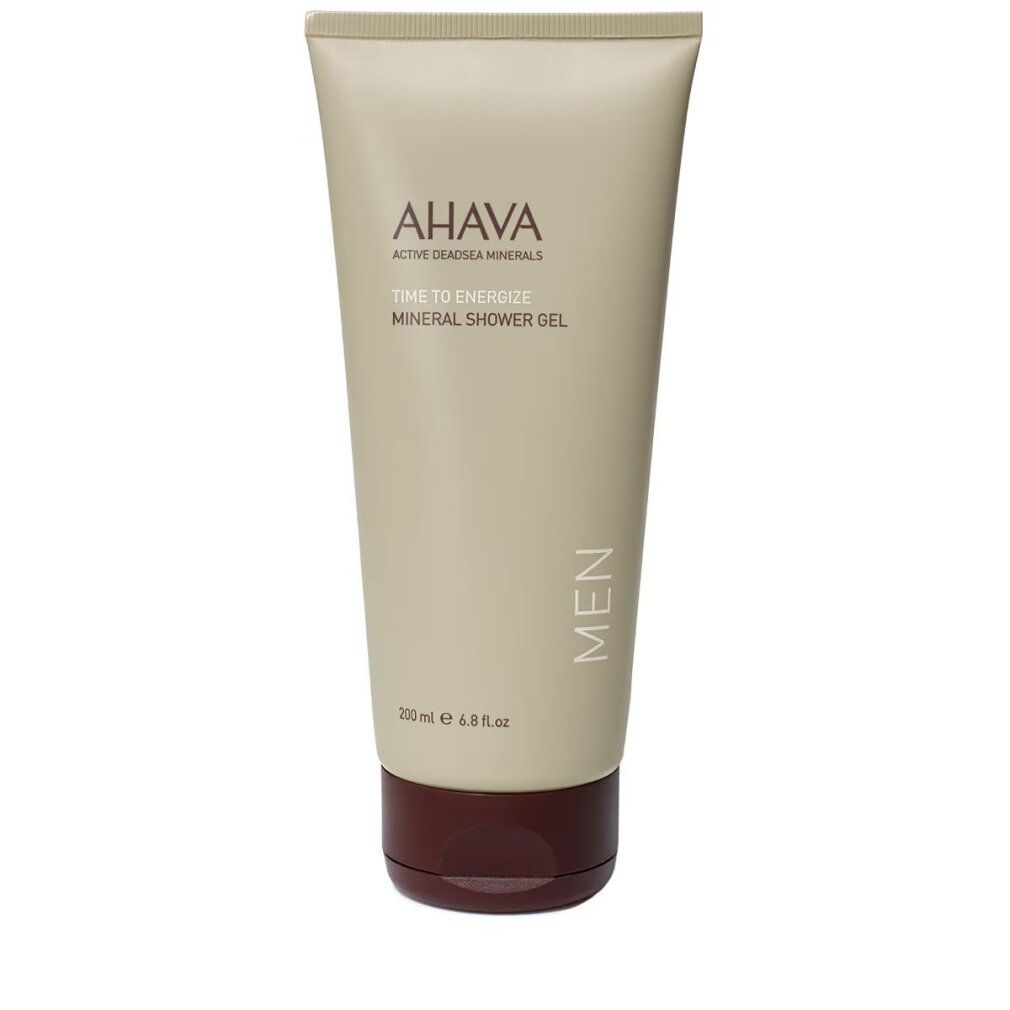 Ahava Men Duschgel in beigefarbener Tube mit dunkelbraunem Verschluss. 200 ml.