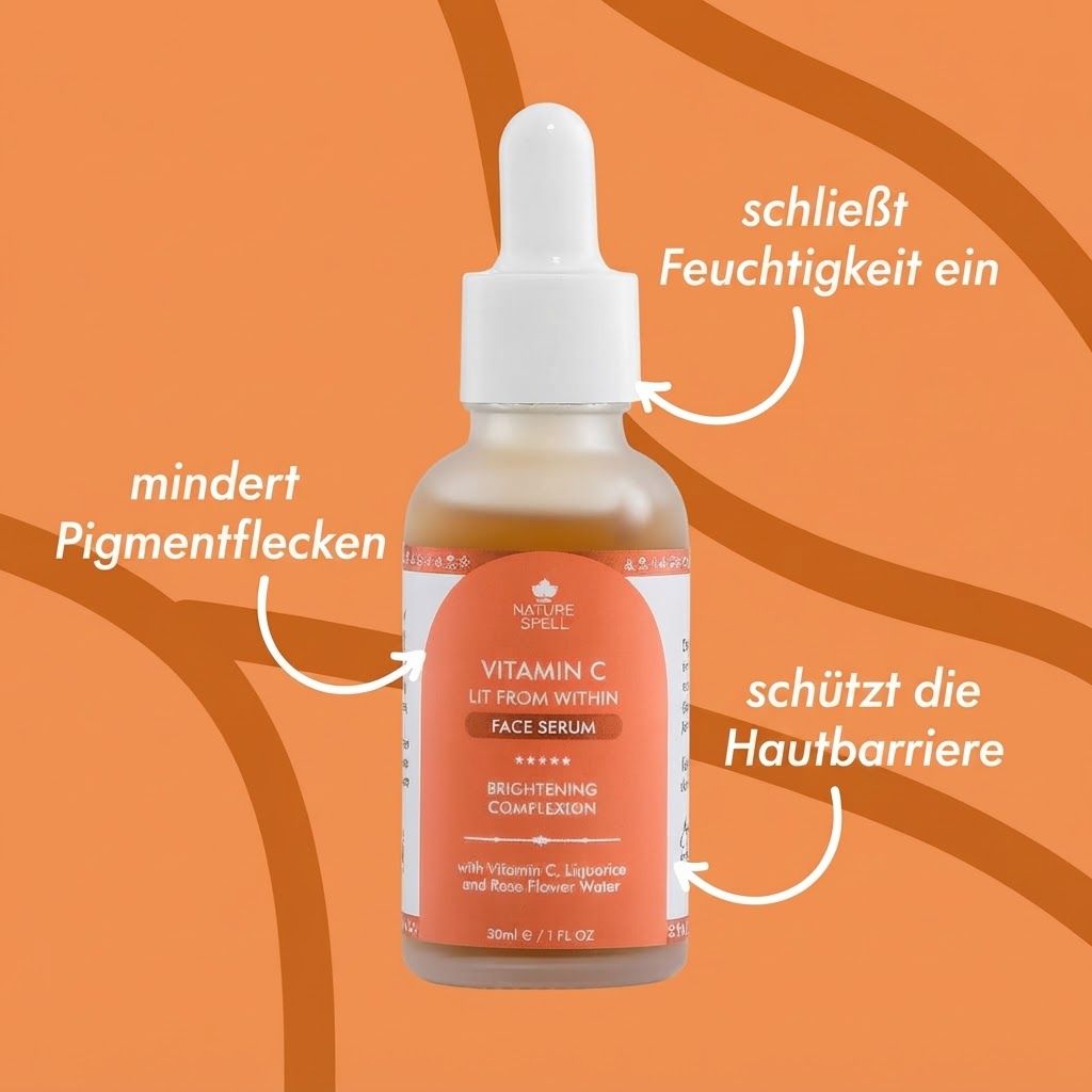 Nature Spell Vitamin C Gesichtsserum mit Pipette und Faltschachtel.