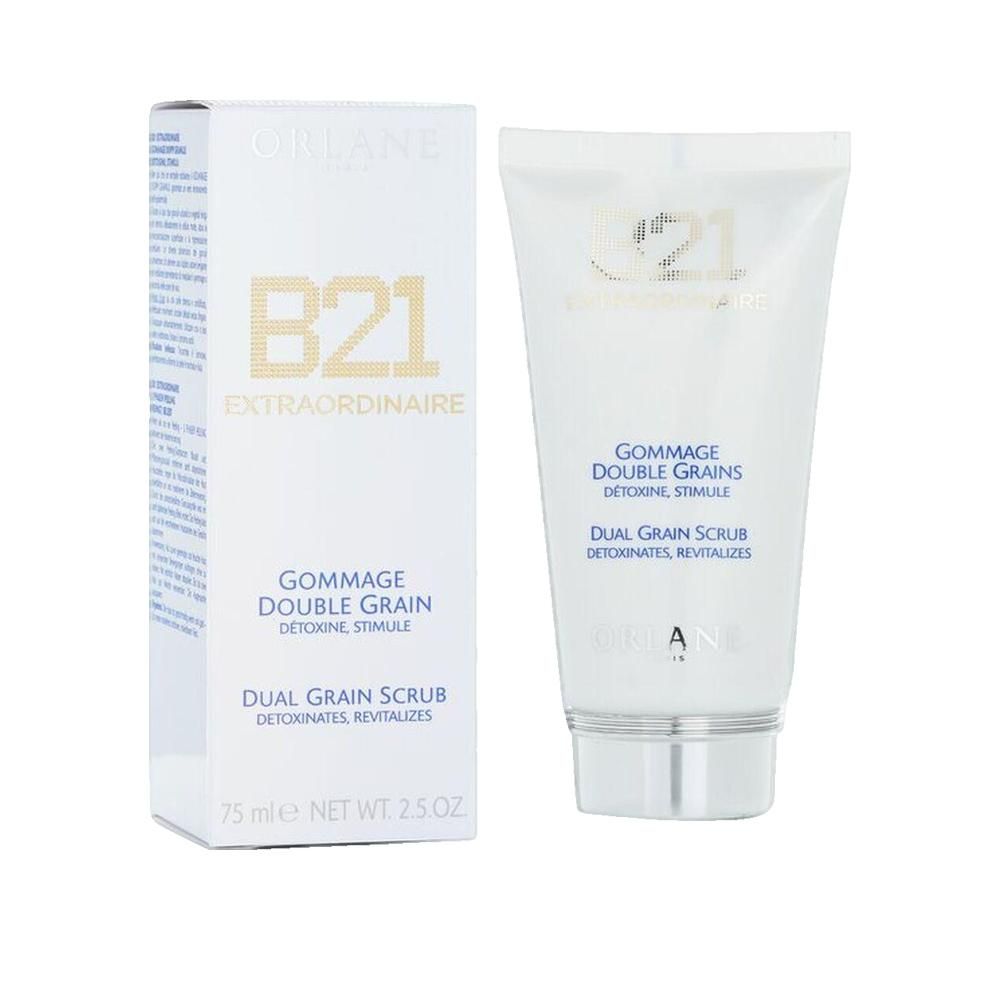 Gesichtspeeling-Produkt und Verpackung. 'B21 Extraordinaire' und 'Gommage Double Grain' Schriftzug.