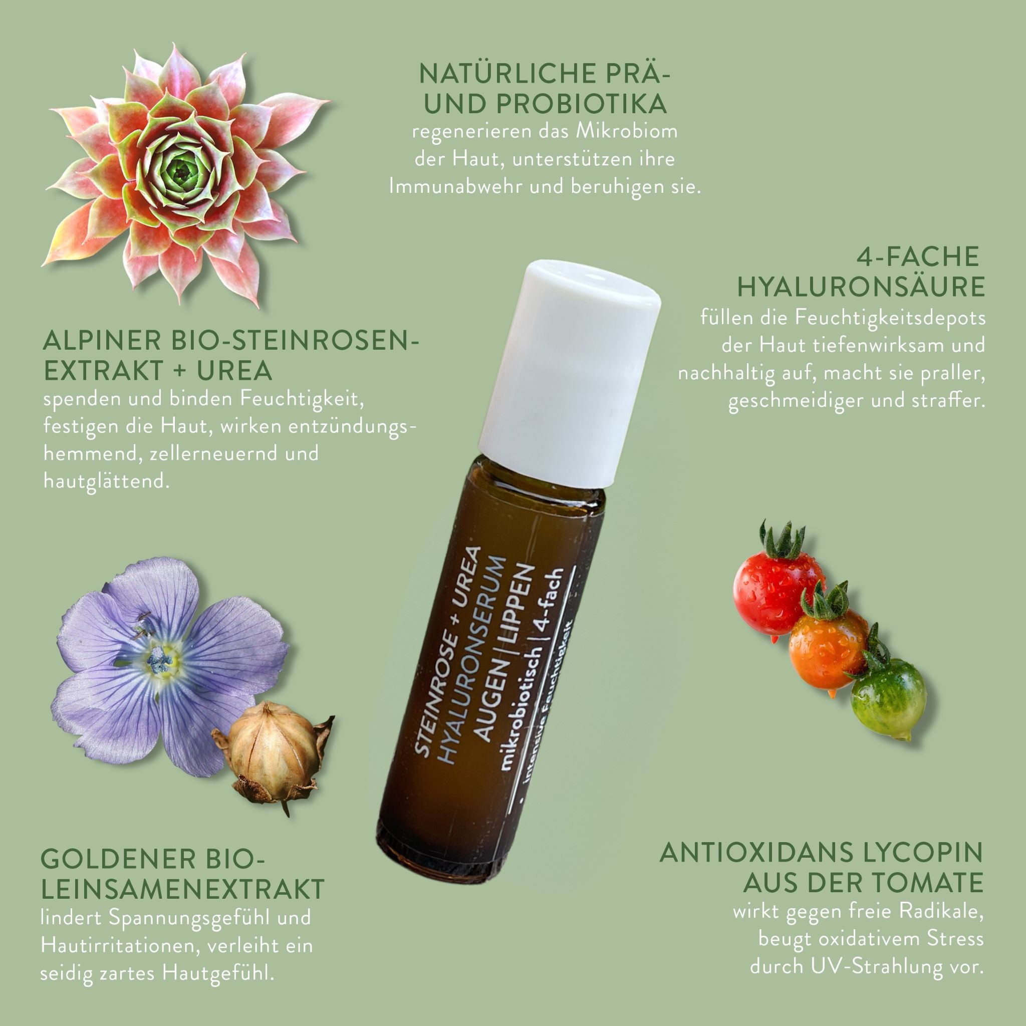 LICHTGRÜN® Roll-On Hyaluronserum 4-fach Augen| Lippen