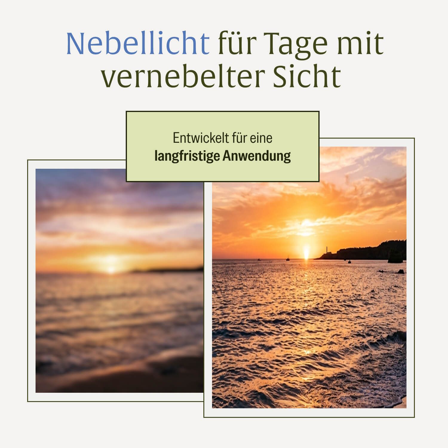Zwei Bilder von Sonnenuntergängen, eines unscharf, eines scharf, symbolisieren Klarheit.