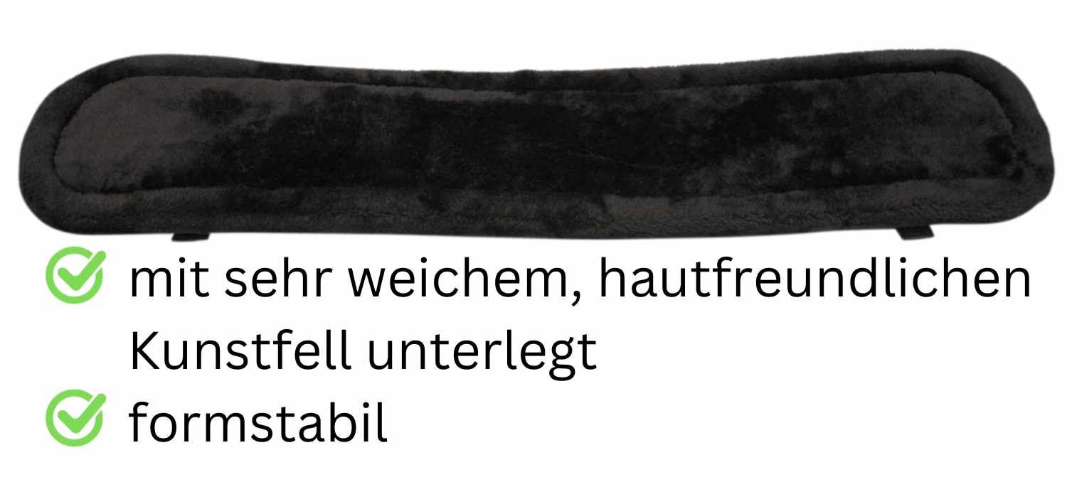 Schwarze Longiergurtunterlage mit Kunstfellunterlage. Text: sehr weich, formstabil.