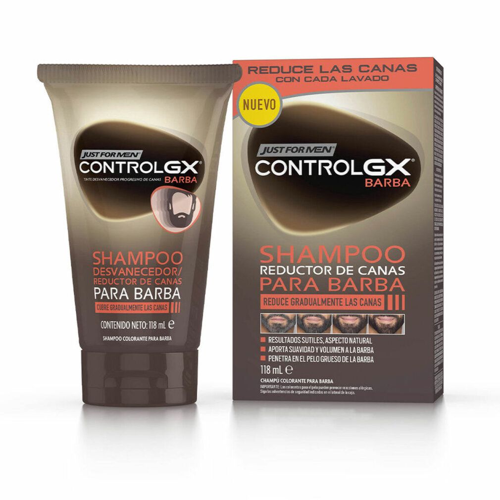 Braune Tube und Schachtel. Aufschrift CONTROL GX BARBA. Reduziert graue Haare. Enthält 118 ml.