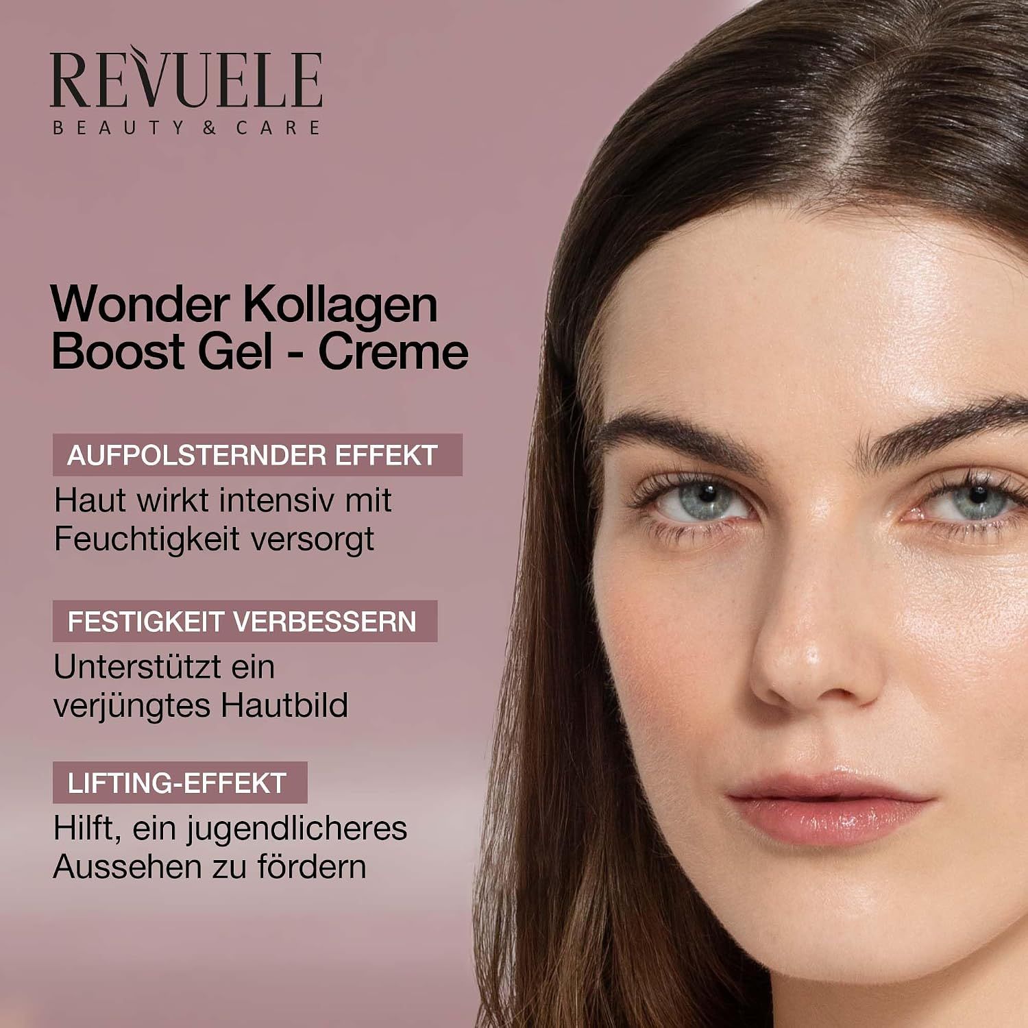 Revuele Kollagen-Boost Gel-Crème, 50ml Tiegel und Faltschachtel.