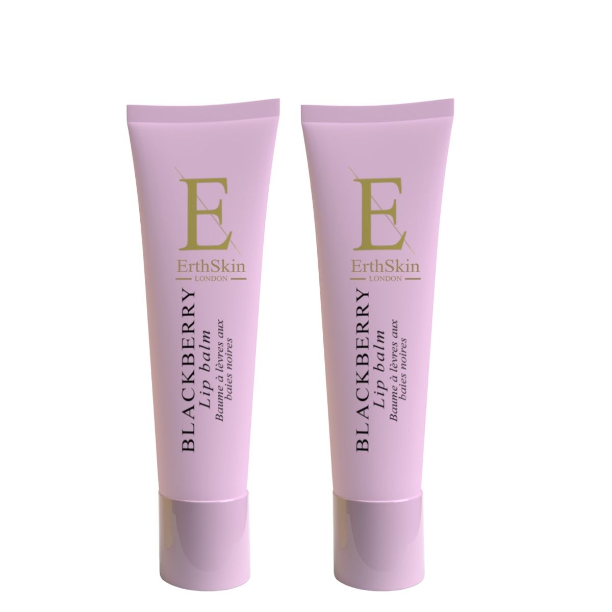 Zwei rosa Lippenbalsam-Tuben. Aufschrift: Blackberry Lip Balm. Marke: ErthSkin London.