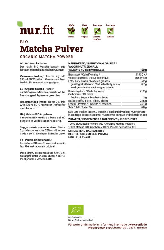nur.fit BIO Matcha Pulver