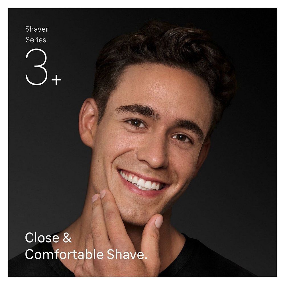 Mann mit Braun Series 3 Rasierer, Nahaufnahme des Gesichts. Nah & Komfortabel Rasur.