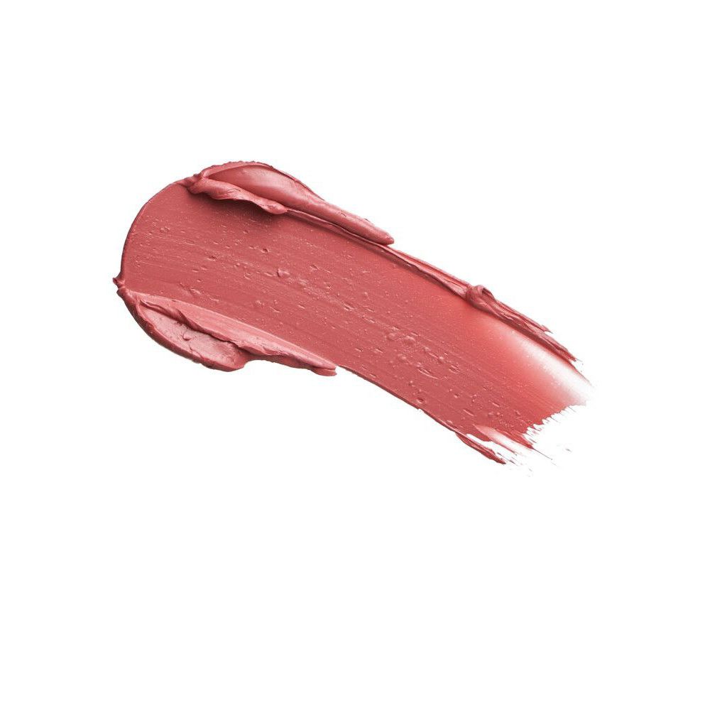 Farbmuster eines Lippenstifts. Creme-Textur. Rosa Farbton. Auf weißem Hintergrund.