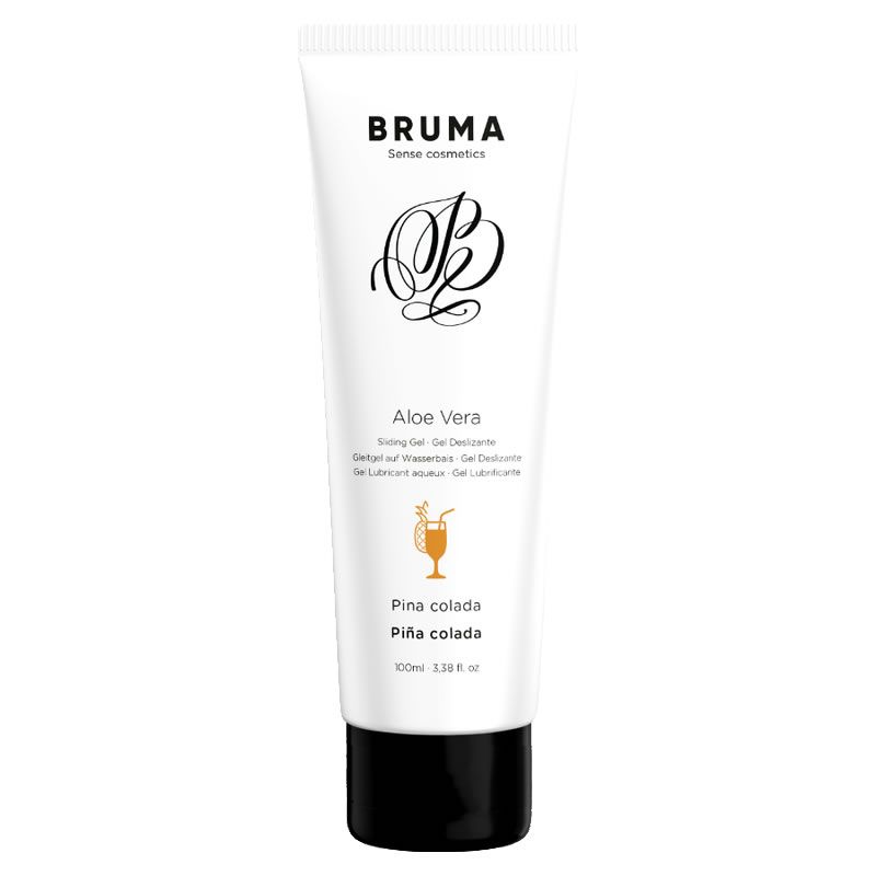 Bruma Gleitgel Aloe Vera Pina Colada Geschmack in weißer Tube mit schwarzem Deckel.