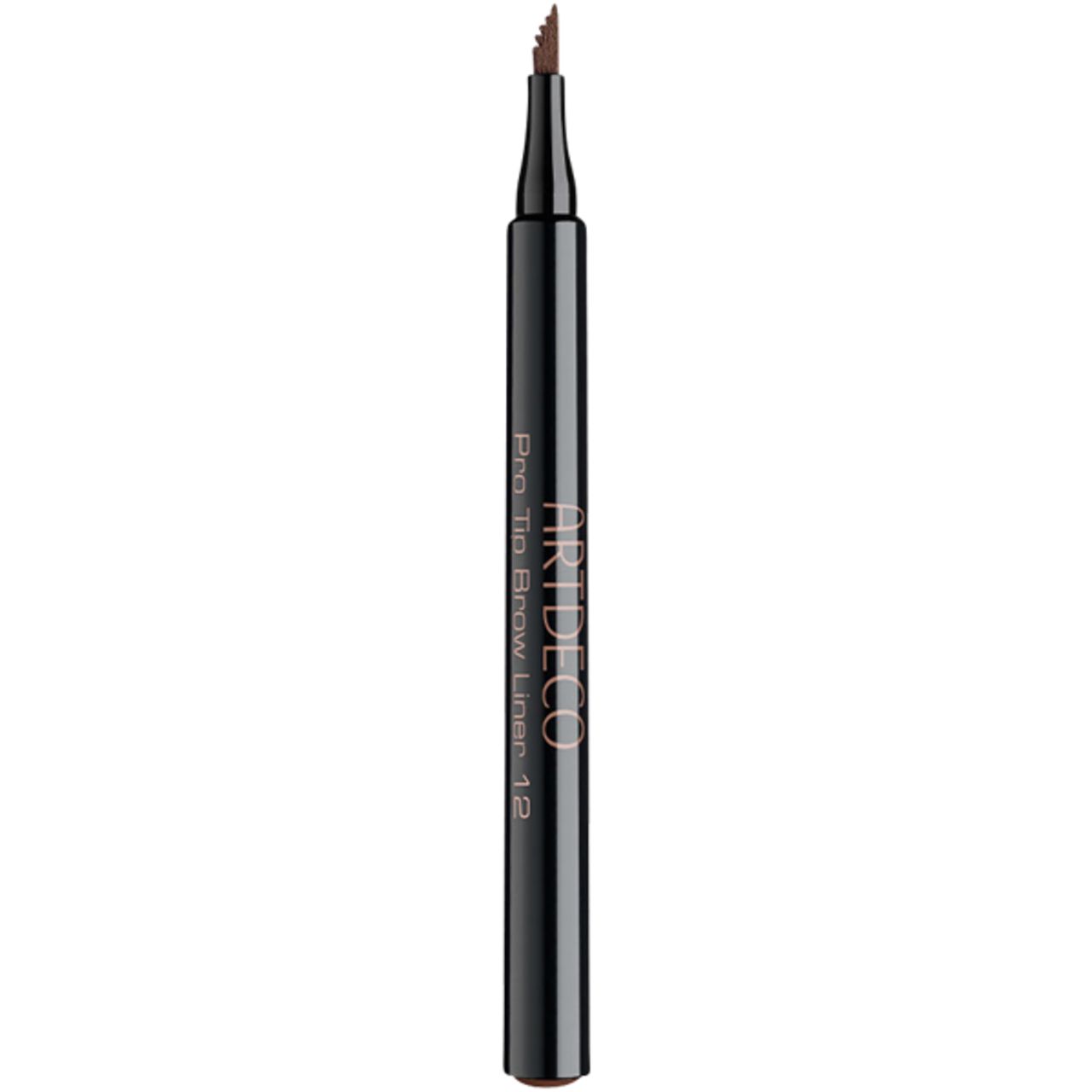 Artdeco Pro Tip Brow Liner. Dunkelbrauner Stift mit feiner Spitze. Schwarzer Schaft mit Produktbezeichnung.