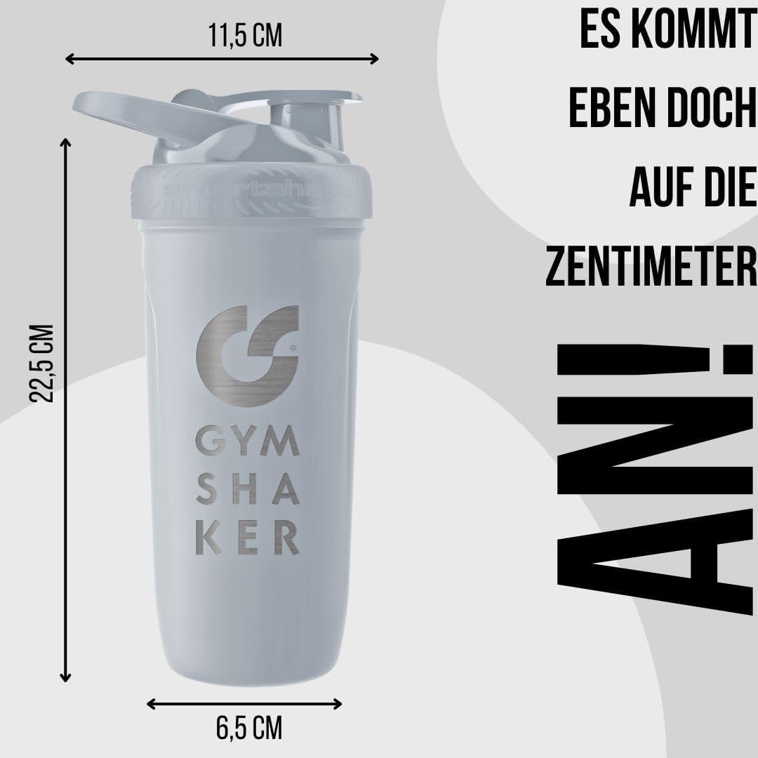 GYMSHAKER Shaker per proteine - 800 ml - senza BPA - a tenuta stagna - qualità Premium - setaccio per shake privi di grumi - Bianco