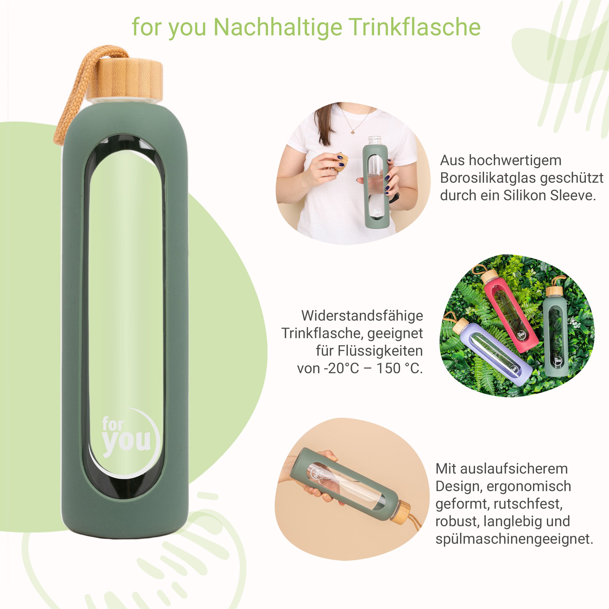 for you Nachhaltige Trinkflasche Dreierpack