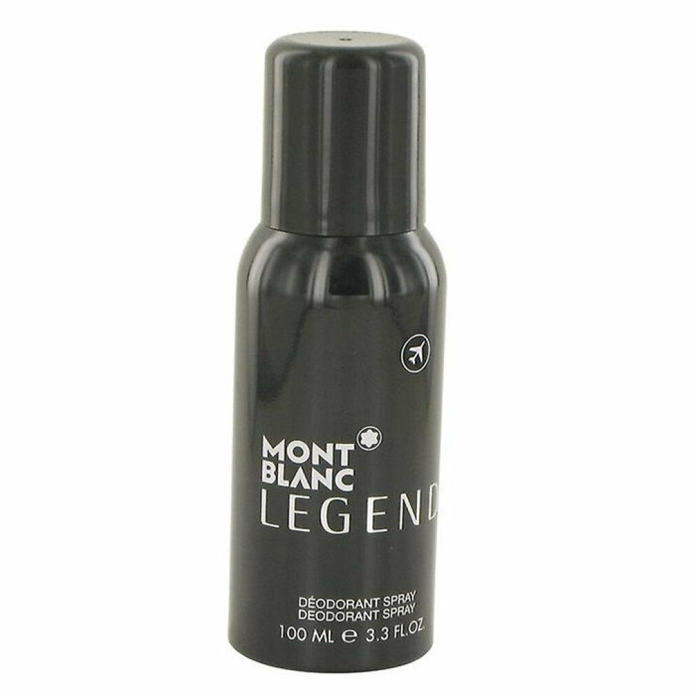 Schwarze Deodorant-Spray-Flasche. Aufschrift: MONTBLANC LEGEND. Mit Logo und Text: DÉODORANT SPRAY, 100 ml.