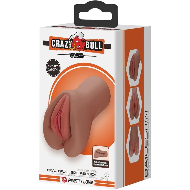 Verpackung von Crazy Bull. Produktabbildung. Text: 'SOFT SKIN', 'EXACT FULL SIZE REPLICA'.