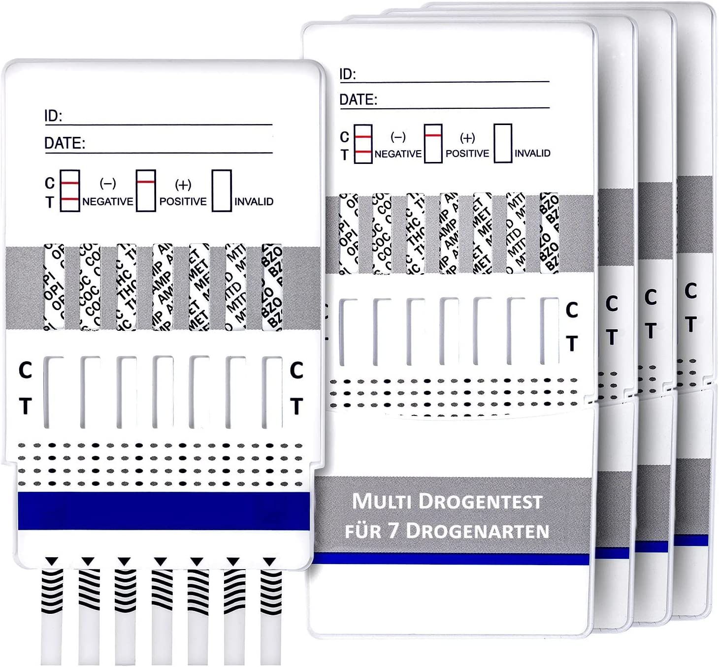 One+Step Drogentest für 7 Drogenarten - (COC/THC/OPI/AMP/MTD/BZO/MET) -  Schnelltest-Testkassette 5 St 