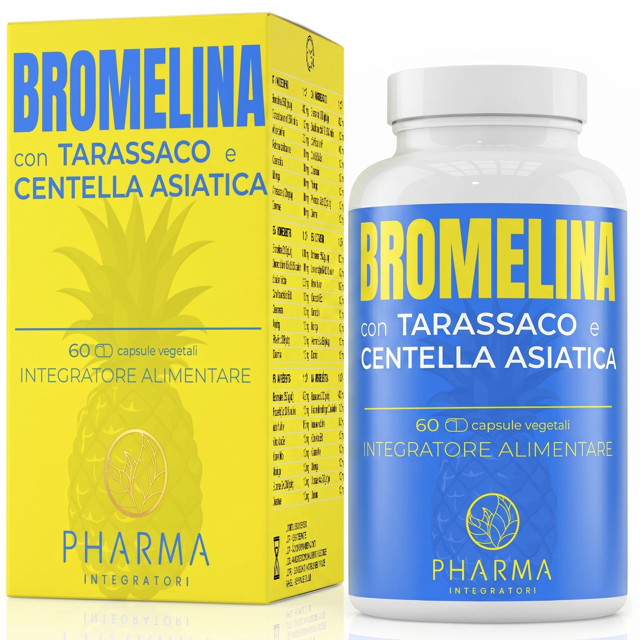 Verpackung und Flasche Bromelain mit Tarassaco und Centella Asiatica.