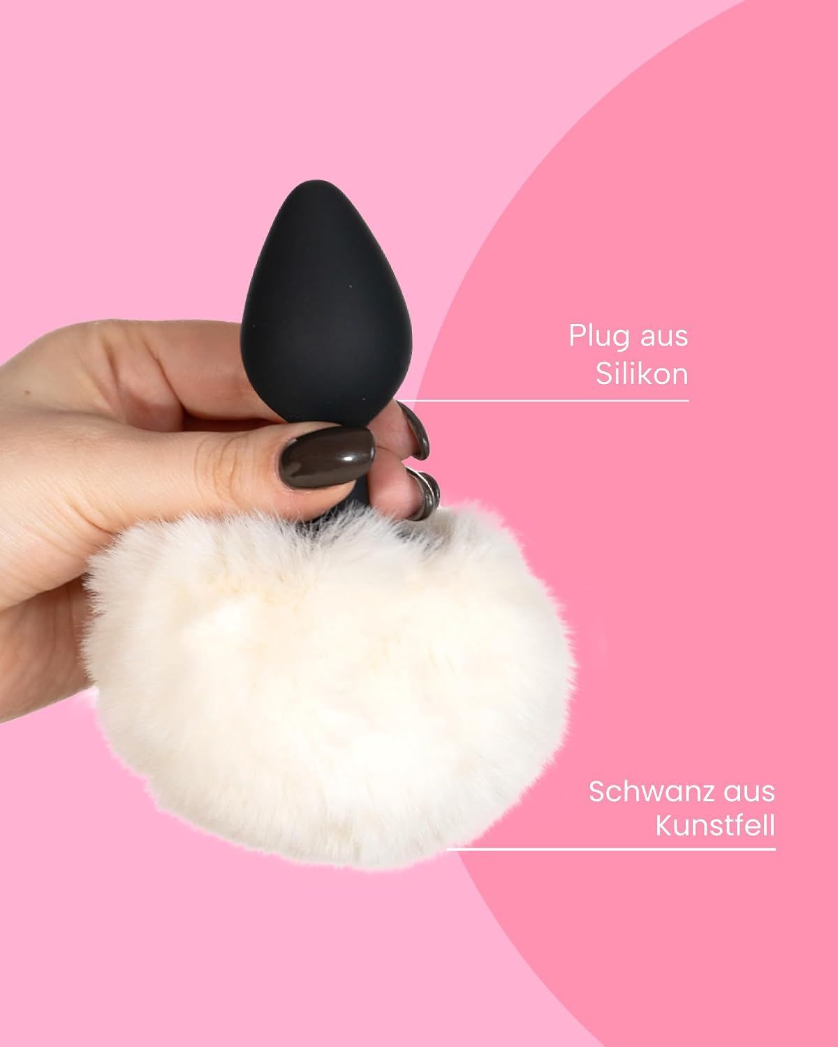 Schwarzer Butt Plug mit weißem Kunstfell-Schwanz.