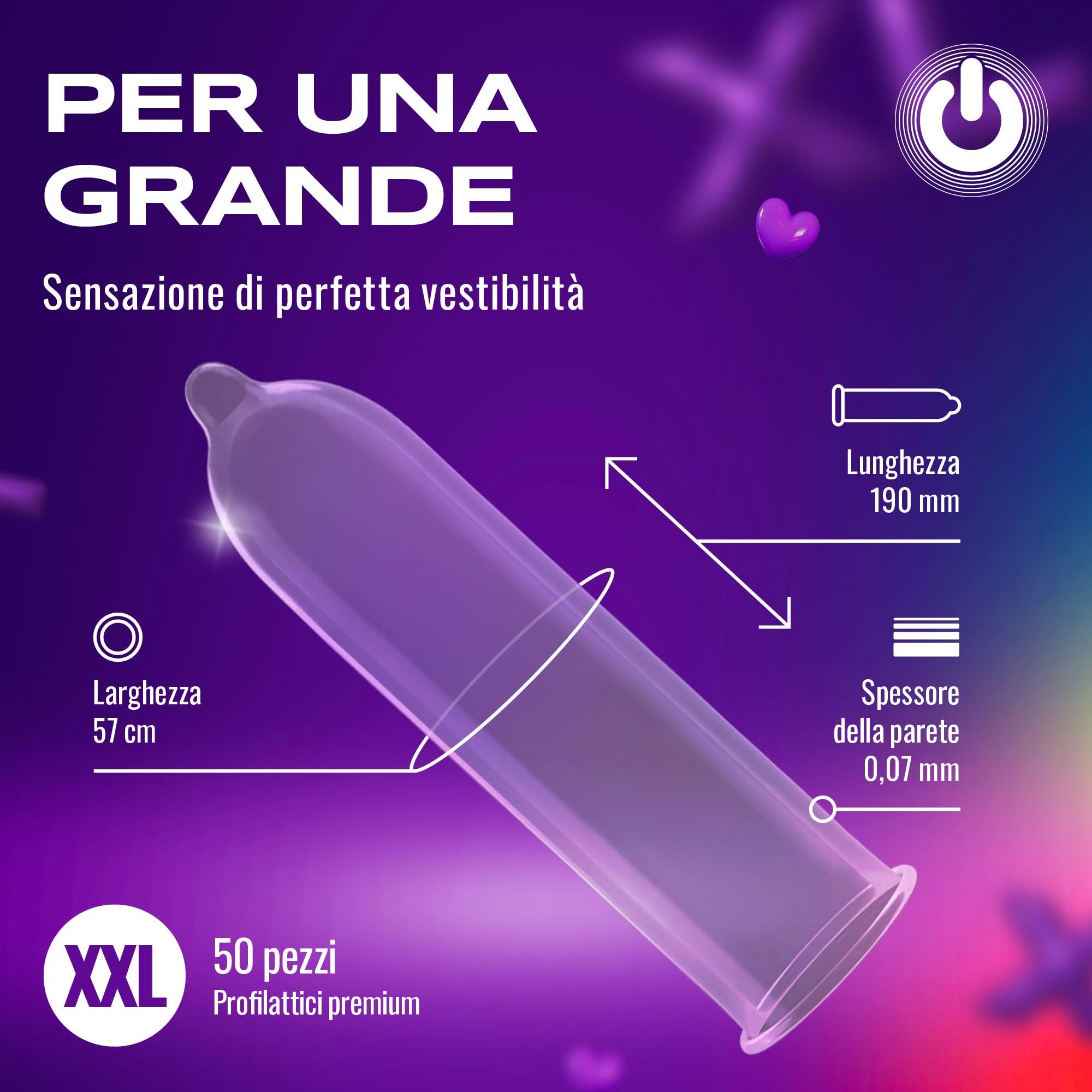 ON) Kondom XXL, Länge 190 mm, Breite 57 mm, Wandstärke 0,07 mm. 50 Stück.