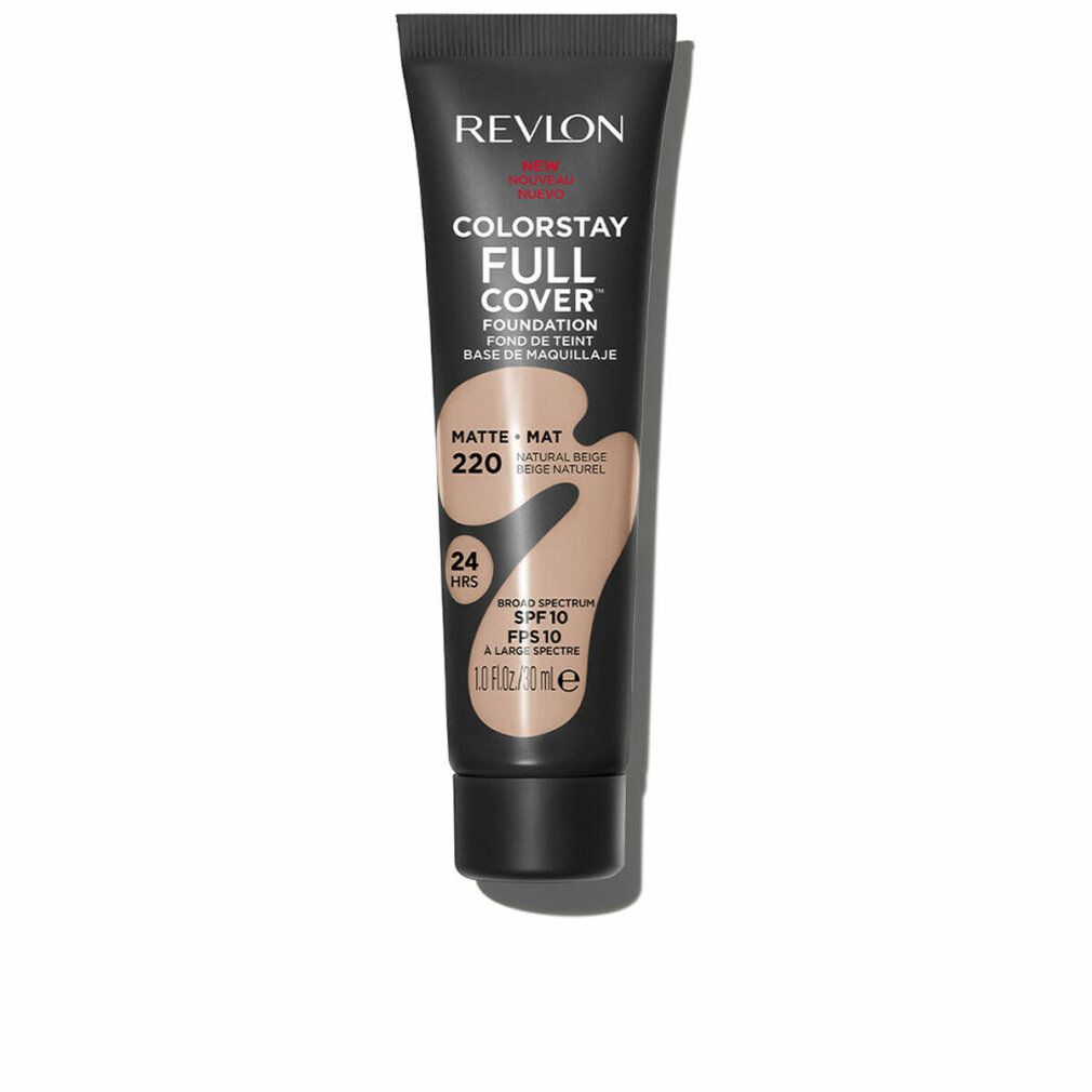 Revlon Colorstay Full Cover Foundation. Tube mit schwarzem Deckel. Farbton 220 Natural Beige. Matte Foundation. SPF 10. 30 ml.