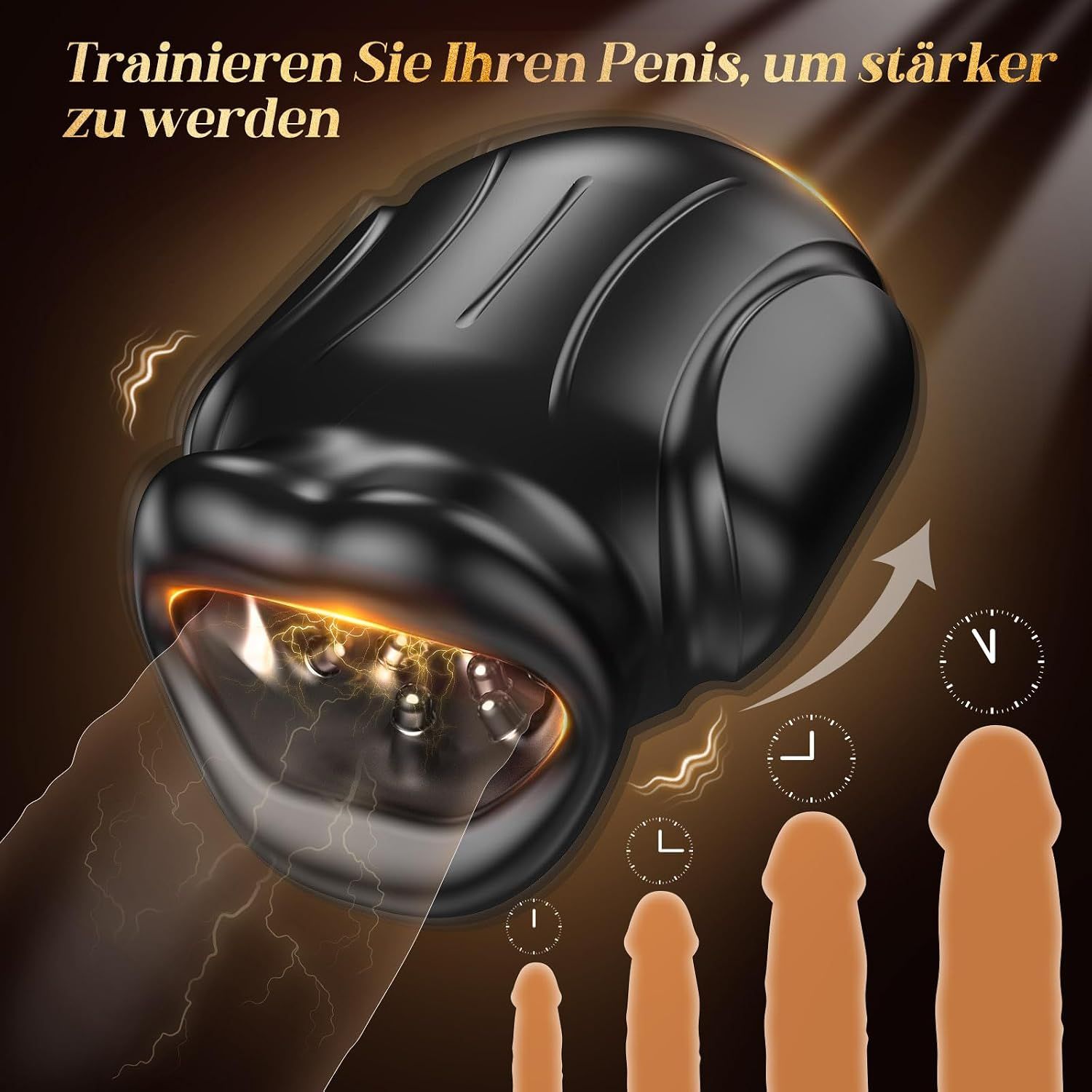 Schwarzer Mund-Vibrator mit internen Noppen und Vibrationsfunktion.