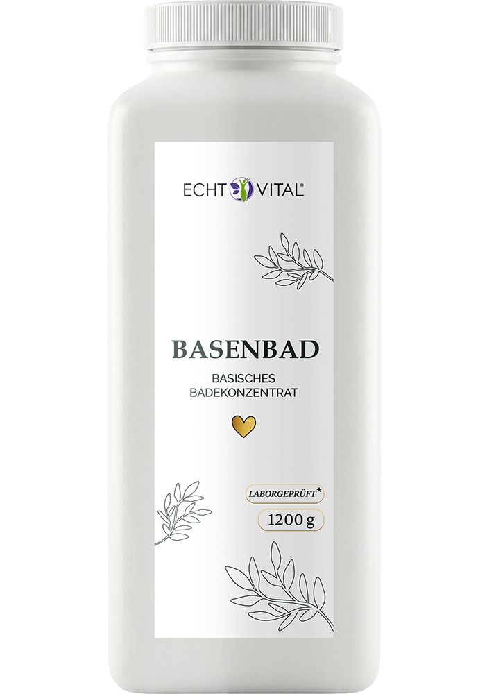 Weißer Behälter mit Echt Vital Basenbad Aufschrift, 1200g.