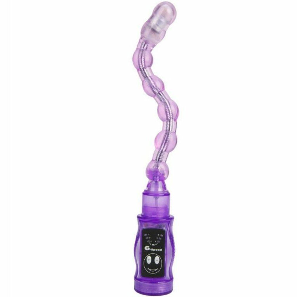Lila Vibrator mit flexiblem, segmentiertem Schaft und beleuchteter Spitze.