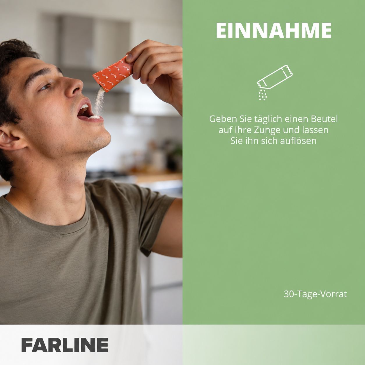 FARLINE Beutel zur Einnahme: Täglich einen Beutel auf die Zunge geben und auflösen lassen. 30-Tage-Vorrat.