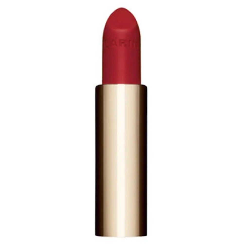 Roter Lippenstift in goldener Hülse. Sichtbar ist die Lippenstiftspitze. Auf dem Lippenstift ist ein Schriftzug zu sehen.