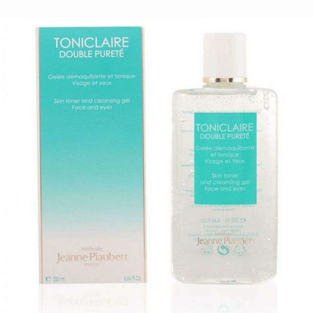 Reinigendes Gel und Karton. Aufschrift: Toniclaire Double Pureté, Gelee démaquillante et tonique, Visage et yeux. Marke: Jeanne Piaubert.