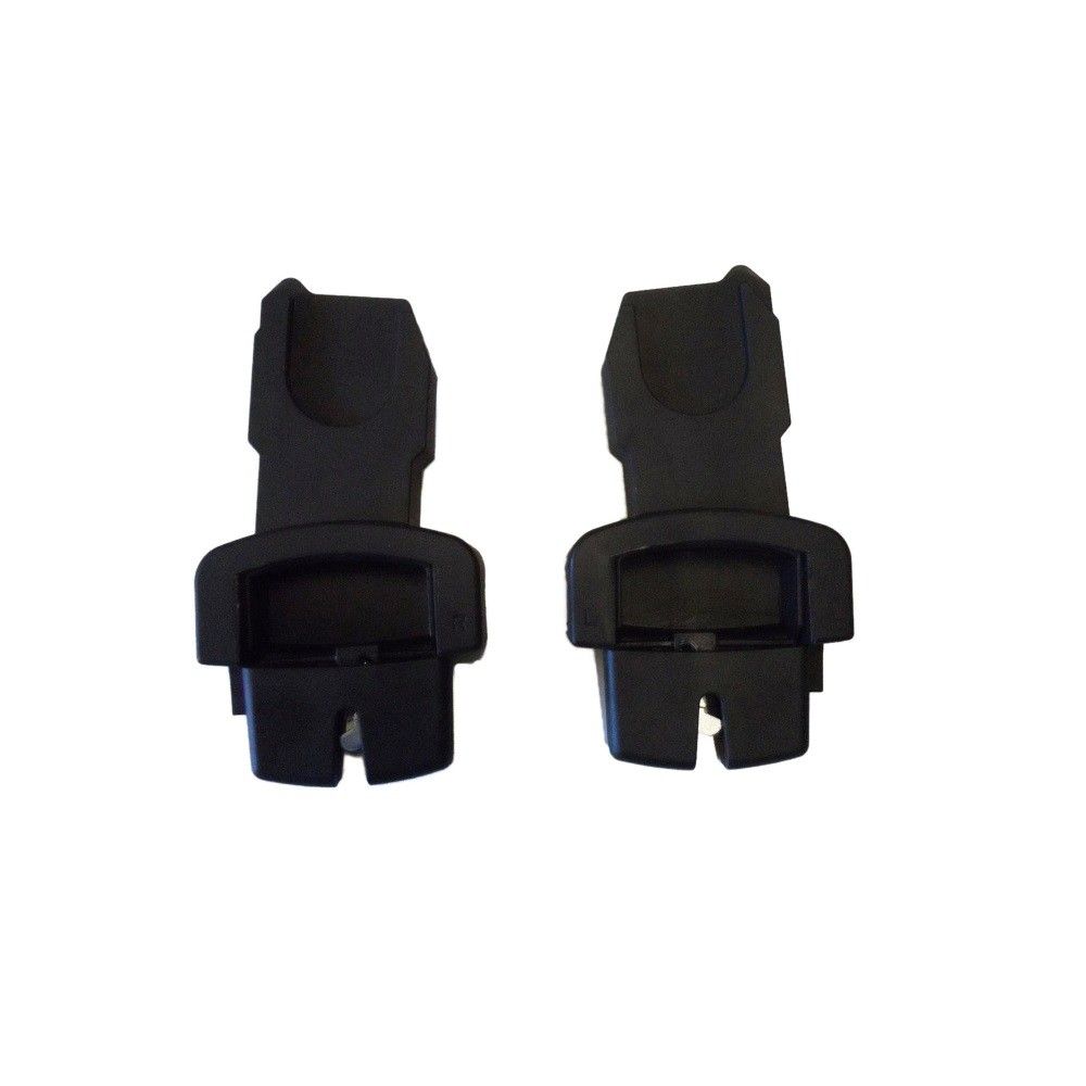 Zwei schwarze Adapter. Jeder Adapter hat eine rechteckige Basis und einen oberen Teil mit einer Aussparung.