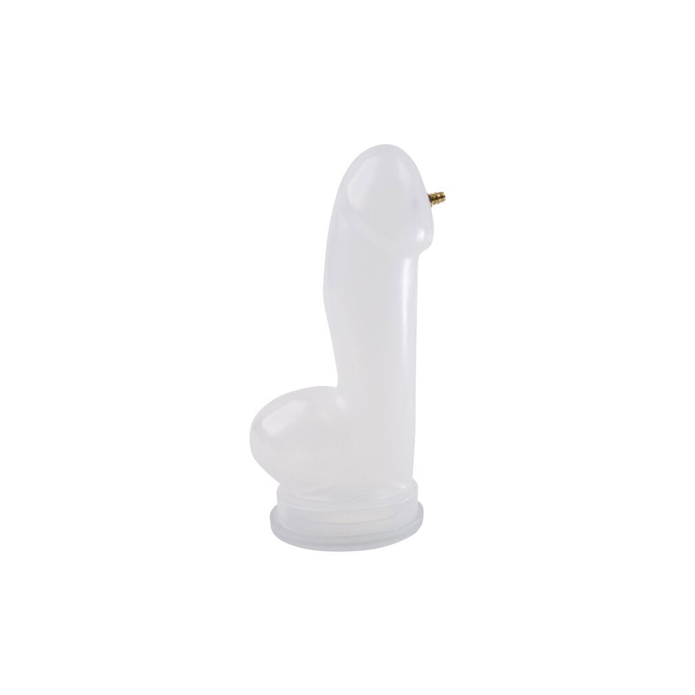 Transparenter PenisZylinder XL. Mit Anschluss. Basis und Kopf gerundet. Aus transparentem Material.