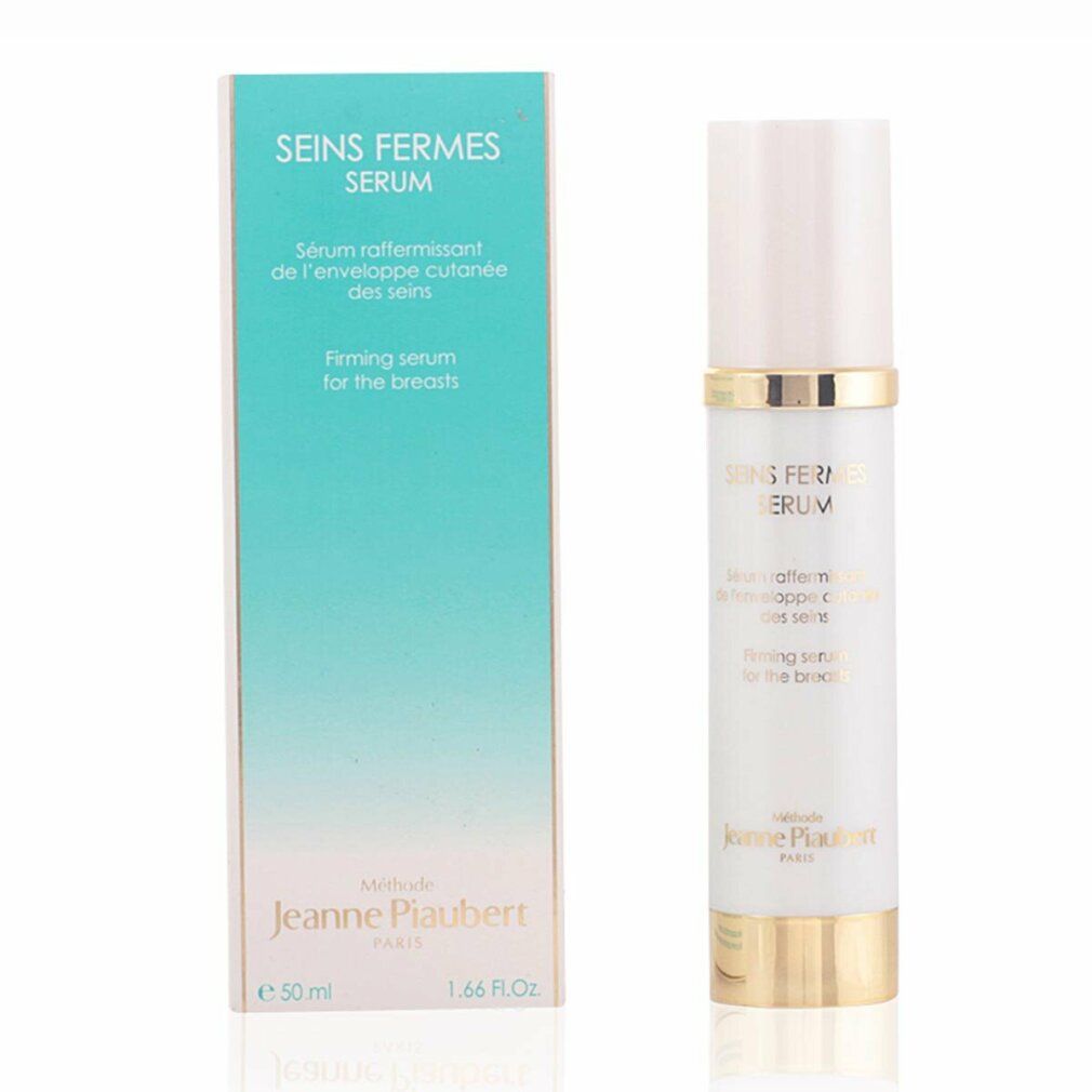 Serum und Verpackung. Aufschrift: SEINS FERMES SERUM, Firming serum for the breasts. Marke: Jeanne Piaubert. Verpackung: 50 ml.