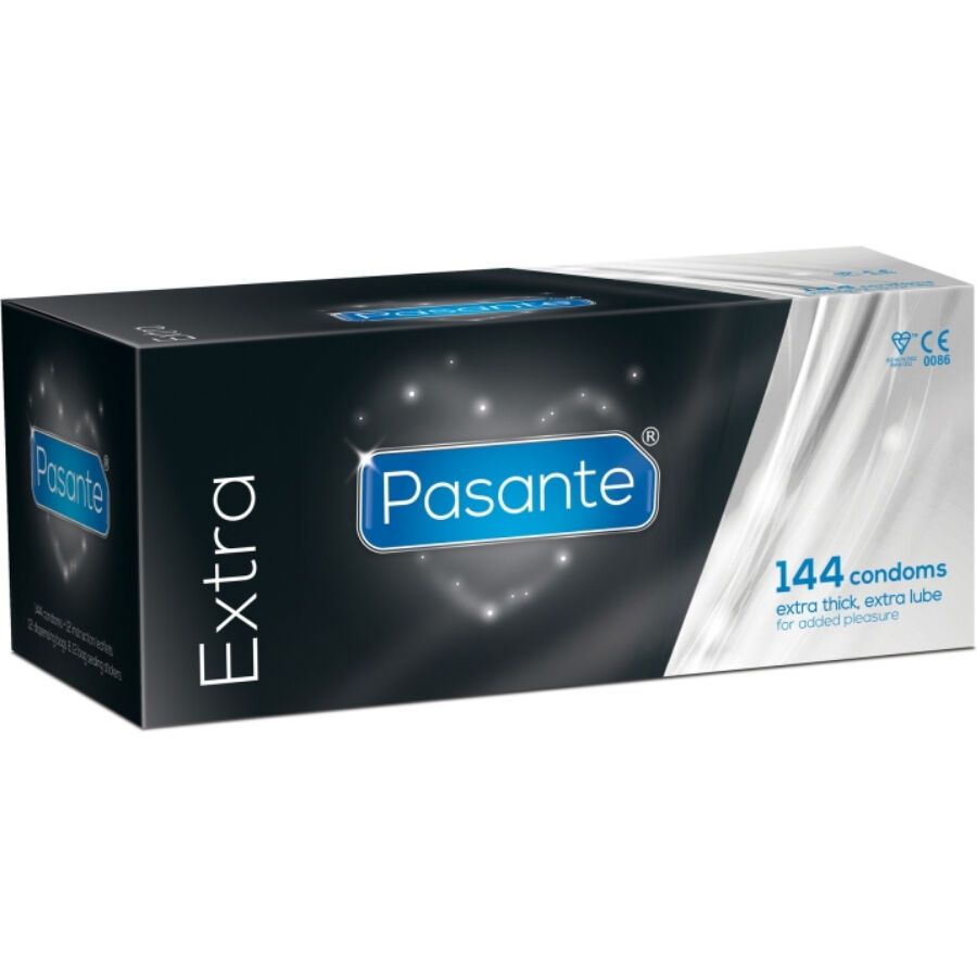 Pasante Extra Kondome, Packung mit 144 Stück. Extra dick, extra geschmiert.
