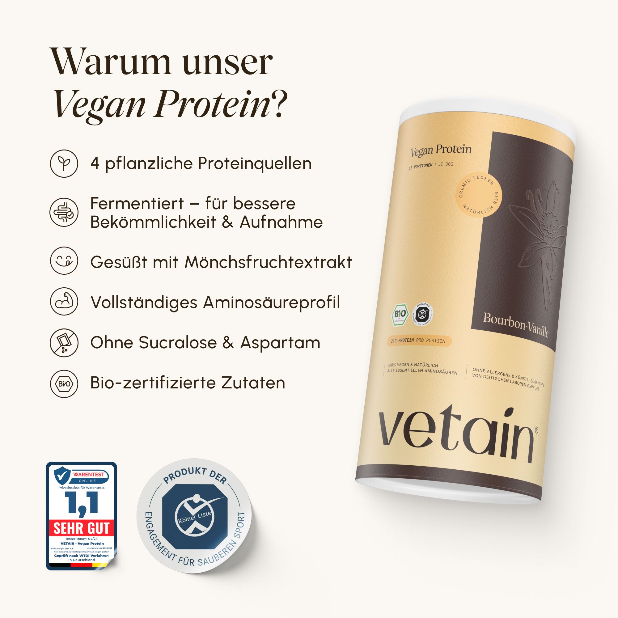 Vergleich VETAIN Vegan Protein mit anderen Marken.