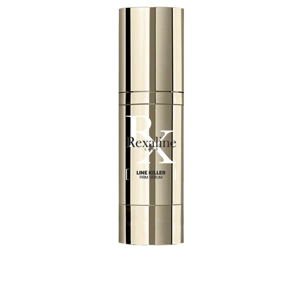 Goldfarbene Serumflasche mit weißem Schriftzug. Aufschrift: Rexaline Line Killer Firm Serum.