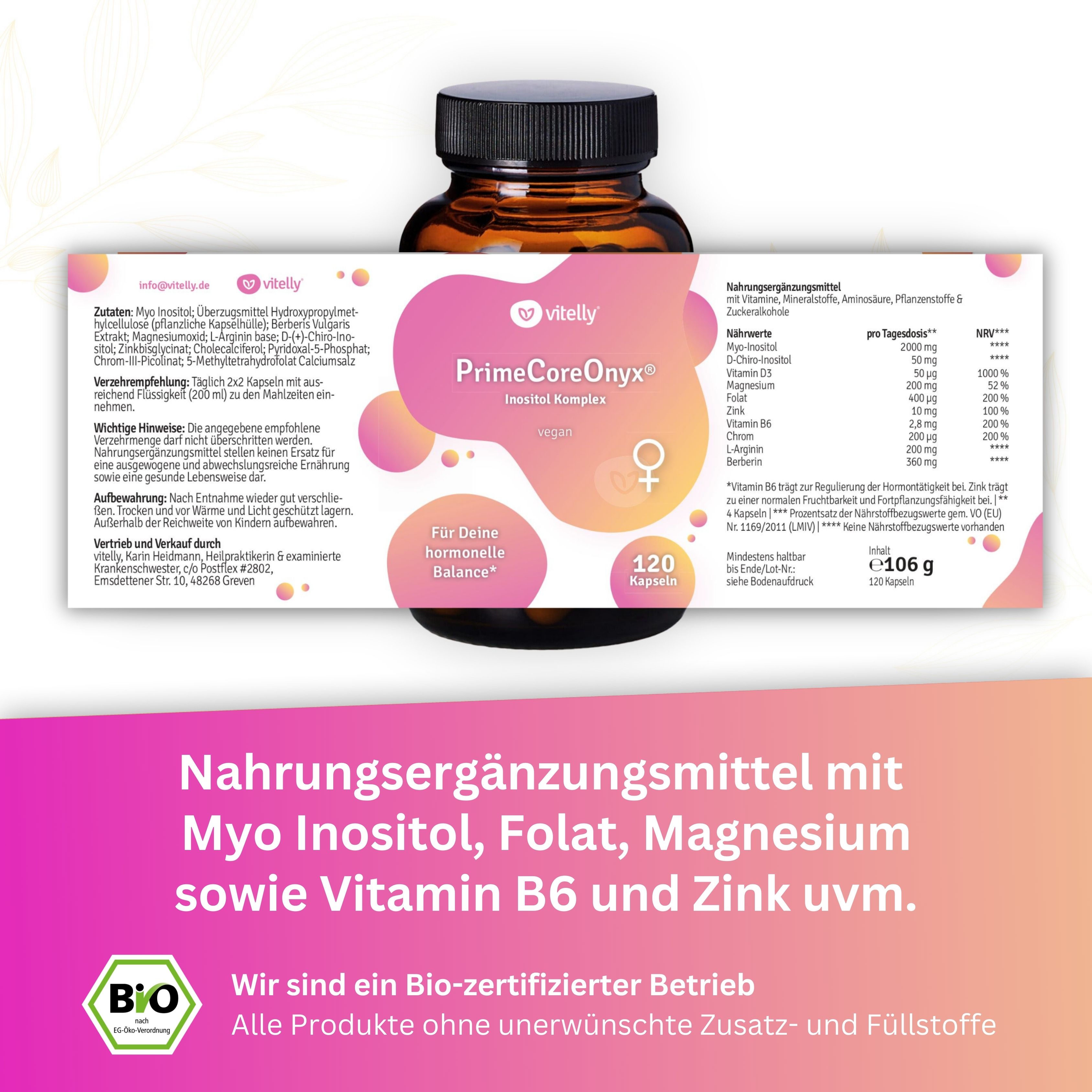 vitelly PrimeCoreOnyx® – Myo Inositol Komplex mit 6 hochwertigen Mikronährstoffen